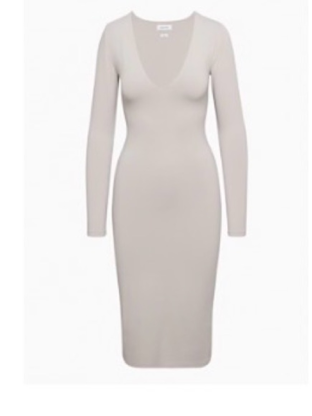 V-Neck Long Sleeve Midi Dress in Light Beige